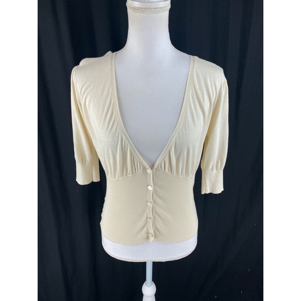 Margaret O'Leary Womens M Tussah Silk Cardigan‎ Sweater Shrug Half Sleeve Cream